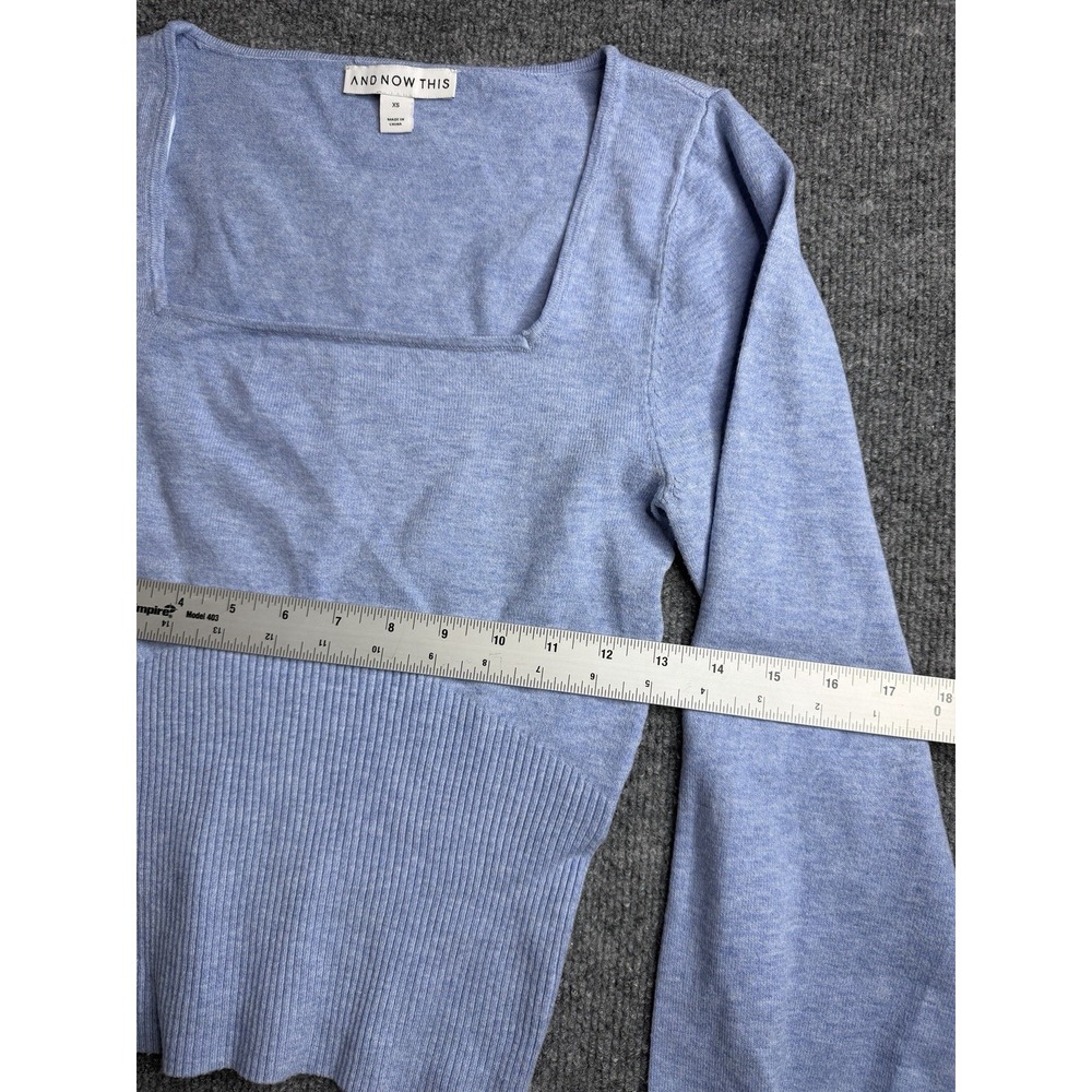 And Now This Blue Size XSmall Long Sleeve Blouse Square‎ Neck Sweater Crop Top - Picture 3 of 9